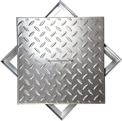 Roestvrijstalen Putdeksel - Afvoerluik Riool - Veilige Toegang Creëren - Antislip Diamantpatroon - 70x70x2.5cm - Zilverkleurig