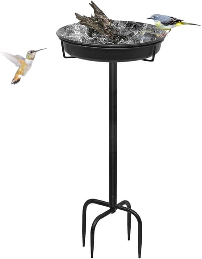 Famanu 35,5 inch vogelbad, voederbak, waterplaats, staand, voor wilde vogels, waterbad voor vogels, groot vorstbestendig, winterbestendig, vogelbad (zwart)