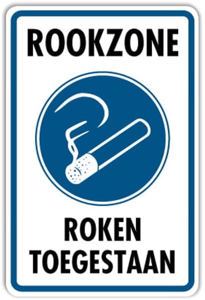 Bord Rookzone - Roken toegestaan - Weerbestendig Aluminium - 40x60 cm - Bevestiging: Zonder bevestiging (alleen het bord)