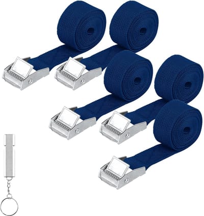 Candala 5 STK Spanbanden Kort Bindriemen blauw, 25mm x 1.5m Spanbanden Fietsdrager, Bindriem Veiligheidsriemen, Verstelbare Spanbanden met Ratel voor Fiets Motorfiets Auto Bagage Camping, Met Fluitje
