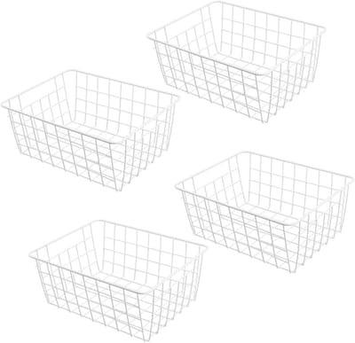 Allecto plus - 4 stuks metalen draadmanden wit 28 x 22 x 12 cm - opbergmanden voor kantoor, keuken, badkamer