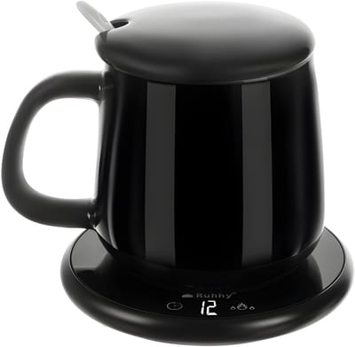Ruhhy elektrische warmhoudbeker - zwart - keramiek - 400 ml - timer - met verwarmer