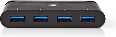Nedis USB Multi-Port Adapter - USB 3.2 Gen 1 - USB-C Male - 4x USB-A - Rond - Vernikkeld - Zwart - Window Box met Euro Lock