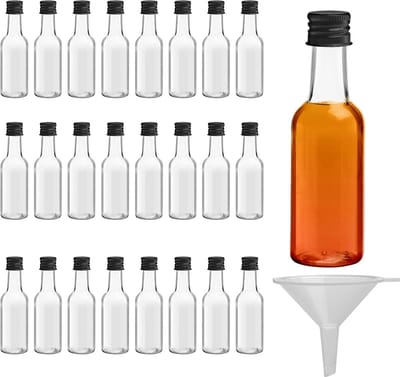 Famanu - Set van 24 plastic shotflessen 50 ml, mini-flesjes voor likeur en gembershots – Transparant