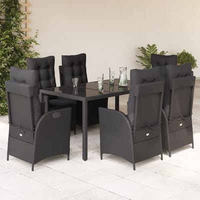vidaXL - 7-delige - Tuinset - met - kussens - poly - rattan - zwart