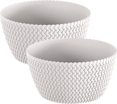 Plantenpot/bloempot tafelstuk - 2x stuks - kunststof - D24 x H12 cm - parel wit - voor binnen/buiten