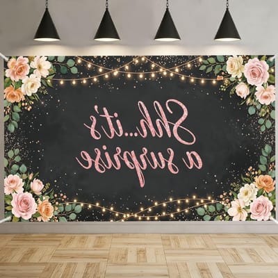 Glinsterende bloemen fotoachtergrond in roze, 180 x 110 cm, polyester, ideaal voor bruiloften, feestdecoratie en fotoshoots
