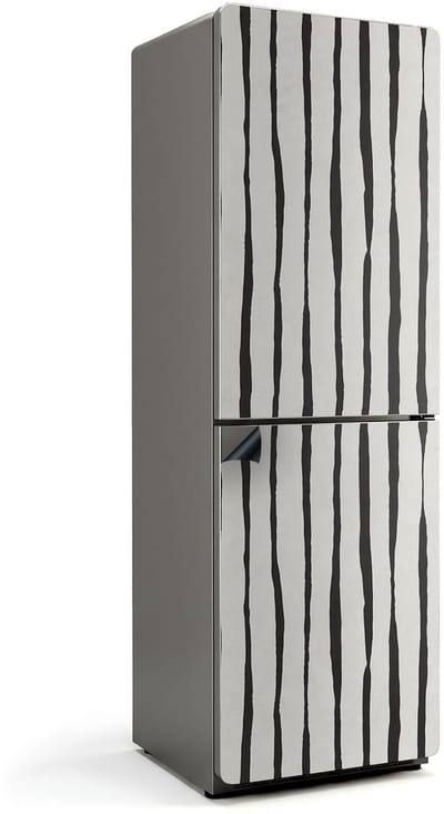 Wallfluent Magnetische Koelkastmat - Verticale vervormde strepen Koelkast Magneet Sticker - 60 cm x 190 cm - Zwart en wit Magnetische Koelkastmat - Decoratieve Koelkastfolie - Magneet Poster Voor Koelkast - Stijlvolle Koelkastfolie