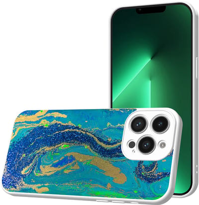 Smartphonica Telefoonhoesje Geschikt voor iPhone 13 Pro met Blauw Goud Marmer opdruk - TPU Back Cover Case Blue Gold Marble Design - Wit geschikt voor iPhone 13 Pro