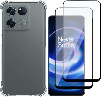 Hoesje geschikt voor OnePlus Ace - Anti Shock Proof Siliconen Back Cover Case Hoes Transparant - 2x Full Tempered Glass Screenprotector