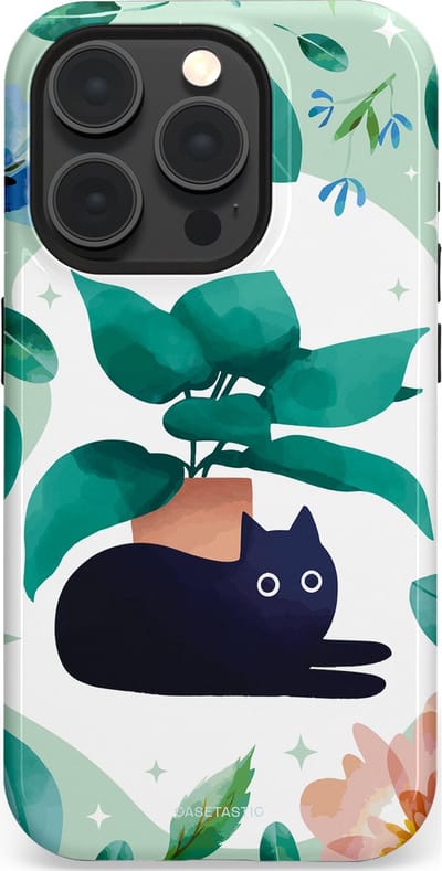 Casetastic hoesje geschikt voor Apple iPhone 15 Pro - MagSafe - Dubbellaagse bescherming - Plantenkat - Fashion Case - Lichtgrijs Turquoise Wit Mintgroen