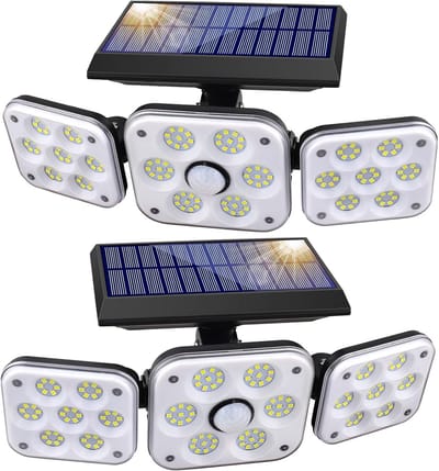 SMY 2 stuks zonnelampen voor buiten, bewegingsmelder, zonnelamp voor buiten, 3 koppen, 138 leds, IP65, waterdicht, veiligheid op zonne-energie voor buiten, met 3 modi, voor tuin, binnenplaats