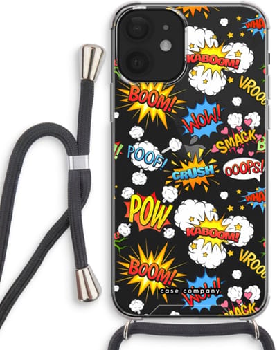 Case Company® - Hoesje met koord geschikt voor iPhone 12 mini hoesje met Koord - Pow Smack - Telefoonhoesje met Zwart Koord - Bescherming aan alle Kanten en Over de Schermrand