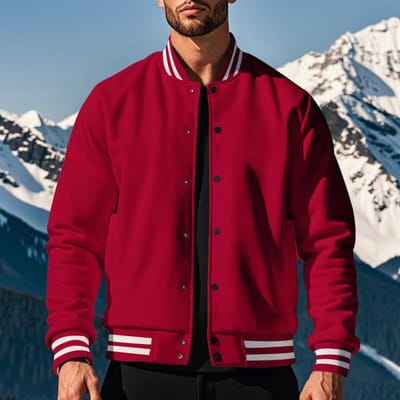 Heren Baseballjack Herfst en Winter Fleece Amerikaans Effen Kleur Losse Casual Opstaande Kraag Enkelrijig Pilotjack S rood
