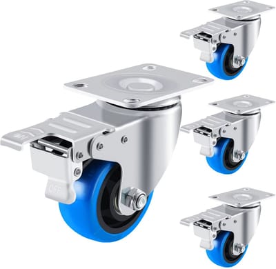 Zwenkwielen met rem - Set van 4 - 100 mm - Set van 4 - Transportrollen - Zware wielen - 150KG Draagvermogen
