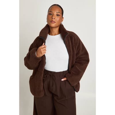 boohoo Dames Plus ritssluiting Teddy-jasje | Chocolate | Maat: 16