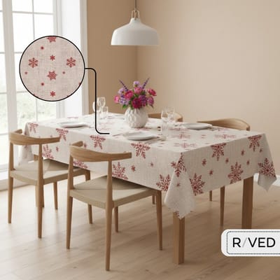 Raved Tafelzeil 140 cm x 280 cm – Kerst Sneeuwvlokken Beige – PVC - Afwasbaar