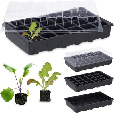 Famanu – Kweekbak set van 3 - kweekkasjes voor de vensterbank - elk 24 vakken - met deksel - kruiden en plantjes - zwart