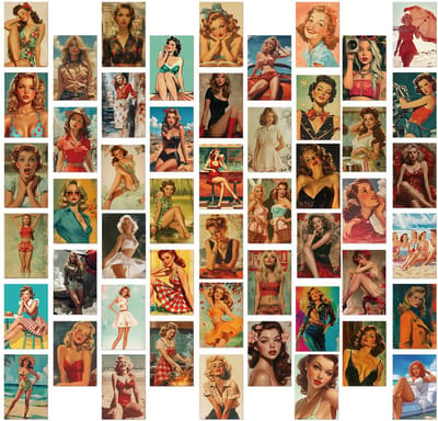 Winkrs | Pin-up Girls Stickers | 50 vintage stickers | retro, americana, vrouwen, jaren 50, sexy dames - Stickers voor drinkbeker, laptop, muur, kast etc.