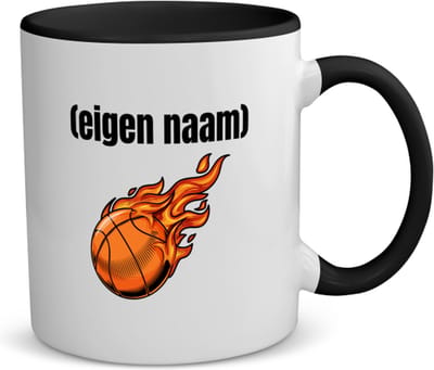 Akyol - basketbal vuur met eigen naam koffiemok - theemok - zwart - Basketbal - iemand die op basketbal zit - sport - verjaardag cadeau - kado - bal - wedstrijdsport - 350 ML inhoud