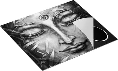 Chefcare Inductie Beschermer Boeddha Beeld met Gouden Bladeren - Zwart Wit - 60x50 cm - Afdekplaat Inductie - Kookplaat Beschermer - Inductie Mat