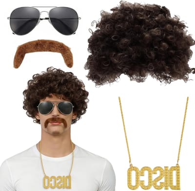 Retro Disco Kostuum voor Mannen met Peruc en Zonnebril - Perfect voor Carnavalsfeesten en Themafeesten