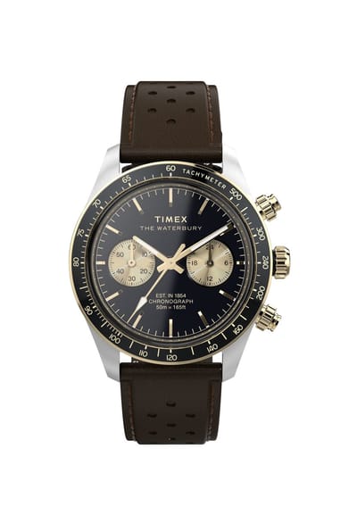 Timex Waterbury Heritage Chronograph Quartz Chronograaf Horloge Bruin Kast: 100% Roestvrij Staal | Armband: 100%Leer 39 TW2Y24100AJ