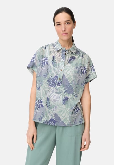 camel active Korte mouwen blouse van puur katoen - Maat womenswear-XXS - Jadeblauw
