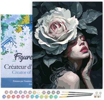 Figured'Art Schilderen op Nummer Volwassenen met lijst Dame van de Roos - Handwerk acrylverf Kit DIY Compleet - 40x50cm Canvas al ingelijst