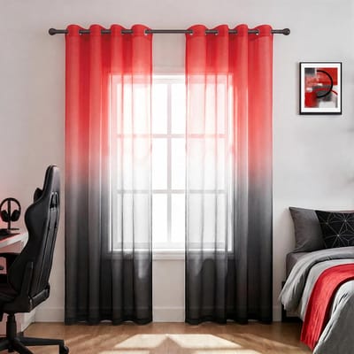 Set van 2 gordijnen woonkamer rood grijs 213 cm lang