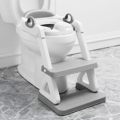 Zindelijkheidstrainer - Potjestrainer Peuter - Kinderen Zindelijk Maken - Met Opstapje Ladder - 20 Inch Hoog - Lichtgrijs