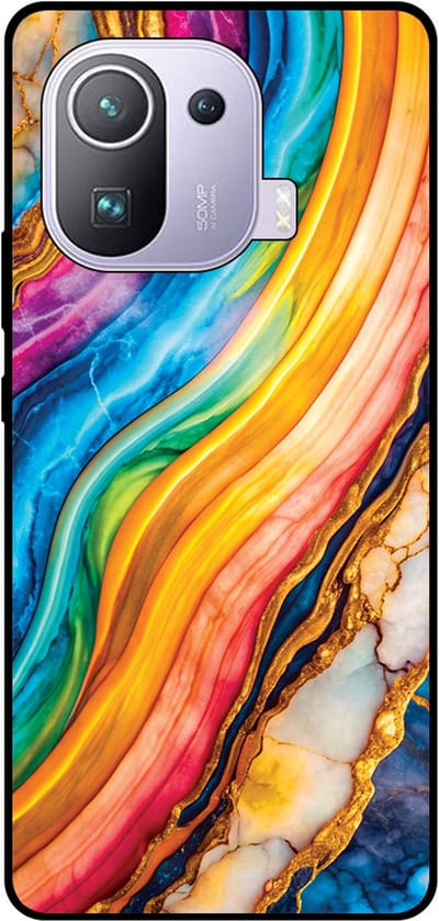 Smartphonica Telefoonhoesje Geschikt voor Xiaomi Mi 11 Pro met Regenboog Goud Marmer Opdruk - TPU Backcover Case Rainbow Gold Marble Design geschikt voor Xiaomi Mi 11 Pro