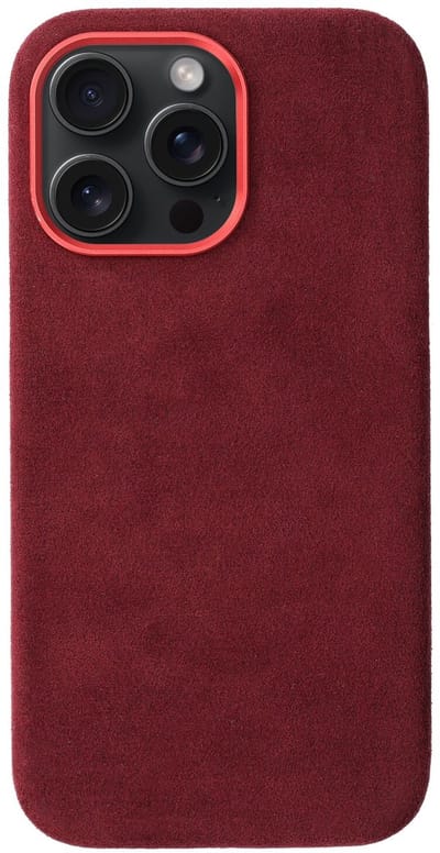 Rosso Avanti Hoesje Geschikt voor Apple iPhone 16 Pro Max | Compatibel met MagSafe / Qi2 | Echt Italiaans Alcantara | Back Cover | Beschermhoes | Burgundy