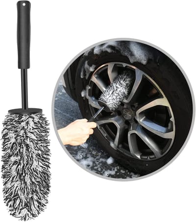 OIMG Autowielborstel - Bandenborstel - 40cm - Autowielreinigingsborstel - Auto Borstel - Velgenborstel - stevige haren - Tire brush - Banden poetsen - verontreinigingen van uw banden verwijderen - Geschikt voor auto's en motoren - zwart