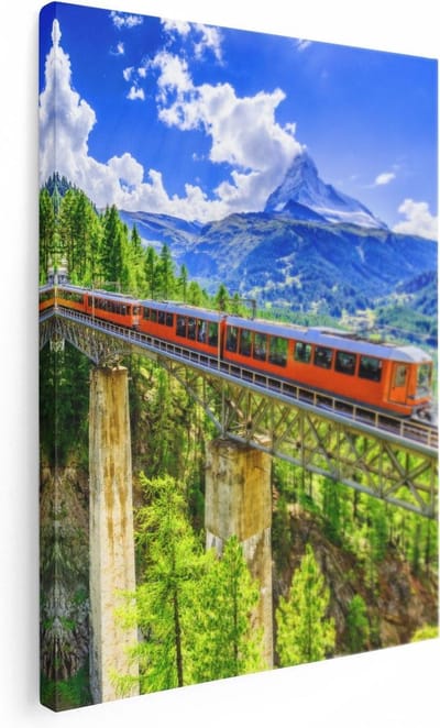 Artaza Canvas Schilderij Waterval - 30x40 cm - Klein - Wanddecoratie Bergen - Muurdecoratie Trein - Schilderijen Op Canvas Landschap Zwitserland