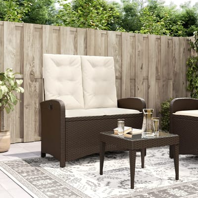 vidaXL - Tuinbankje - verstelbaar - met - kussens - poly - rattan - bruin