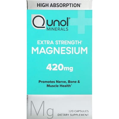 Qunol, Magnesium, Extra Sterkte, 420 mg, 120 Capsules (210 mg per capsule)