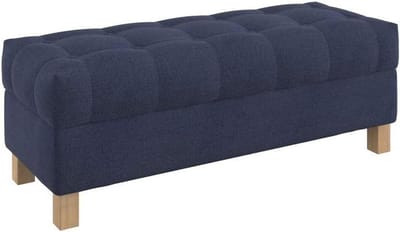 Opbergbank Gestoffeerd - Voetenbank Deense - Extra Zitten - Knooptufting Design - 120 cm Breed - Naturel Navy Blue
