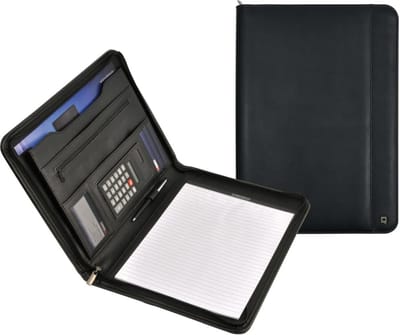 DESQ® Schrijf met rekenmachine en ritssluiting | A4 | incl. schrijfblok 20 vel | Hoogwaardig kunstleer | Zwart