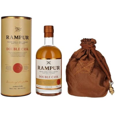 Rampur Whisky Rampur DOUBLE CASK Indian Single Malt Whisky 45% Vol. 0,7l in geschenkverpakking met Säckchen