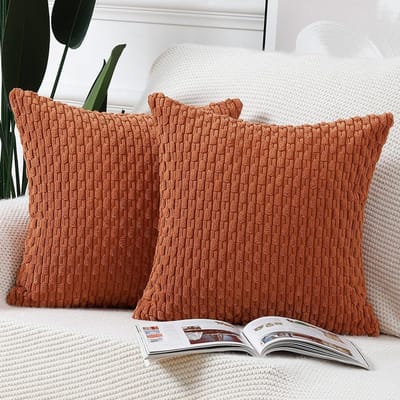 Famanu – Corduroy ribfluweel boho kussenhoezen set van 2 (45x45 cm) – zachte decoratieve sierkussenhoezen – roest/terracotta