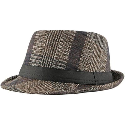 Lente Zomer Nieuwe Vintage Geruite Hoge Hoed Heren Middelbare Leeftijd en Ouderen Wollen Gentlemanshoed Jazzhoed gray