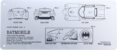 FaNaTtik Batman Metalen wandbord DC Comics Tin Sign Batmobile Schematic Multicolours