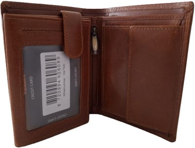OI LUXE cognac bruin lederen heren portemonnee / Cognac kleurige leren billfold hoog model / beurs voor veel pasjes / RFID SAFE / glad camelkleurig leer / 104Cognac CRUNCH