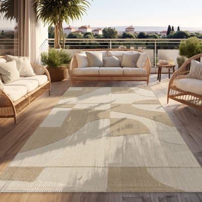 Paco Home Buitentapijt Weerbestendig Woonkamer Boho Geometrisch Abstract Beige Crème 80x150 cm