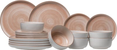 Cosy & Trendy Serviesset Baltic Peach Perzikkleurig 18-delig - Servies Set 6 Personen - Modern Design Aardewerk - Vaatwasser- & Magnetronbestendig