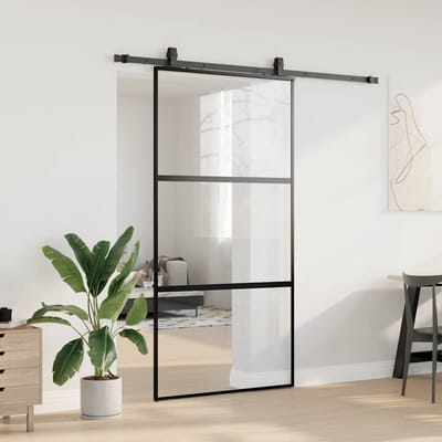 vidaXL - Schuifdeur - met - beslagset - 102,5x205 - cm - gehard - glas - zwart
