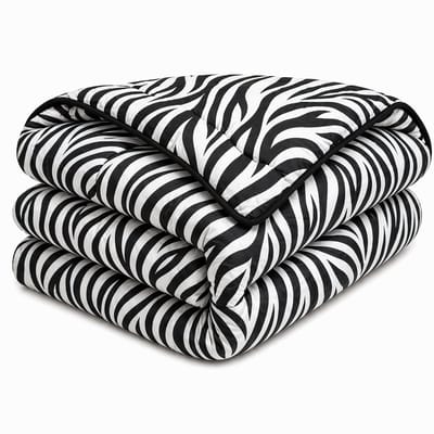 SlaapVaak SlaapSnel Dekbed - Zebra Print Dekbed - Dekbed zonder Overtrek - All Year Dekbed - Hoesloos Dekbed - Anti-Allergisch - Wasbaar - Litsjumeaux - 240x220 cm - Zwart/Wit