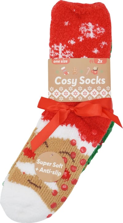 Huissokken Dames - Fluffy Kerst sokken - antislip - 2 PAAR - Rood & Groen - zeer zacht - verwarmende gripsokken - bedsokken - kerstcadeau voor vrouwen