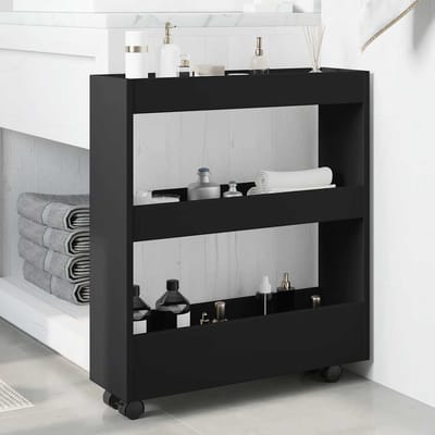 vidaXL - Opbergtrolley - smal - 3-laags - bewerkt - hout - zwart